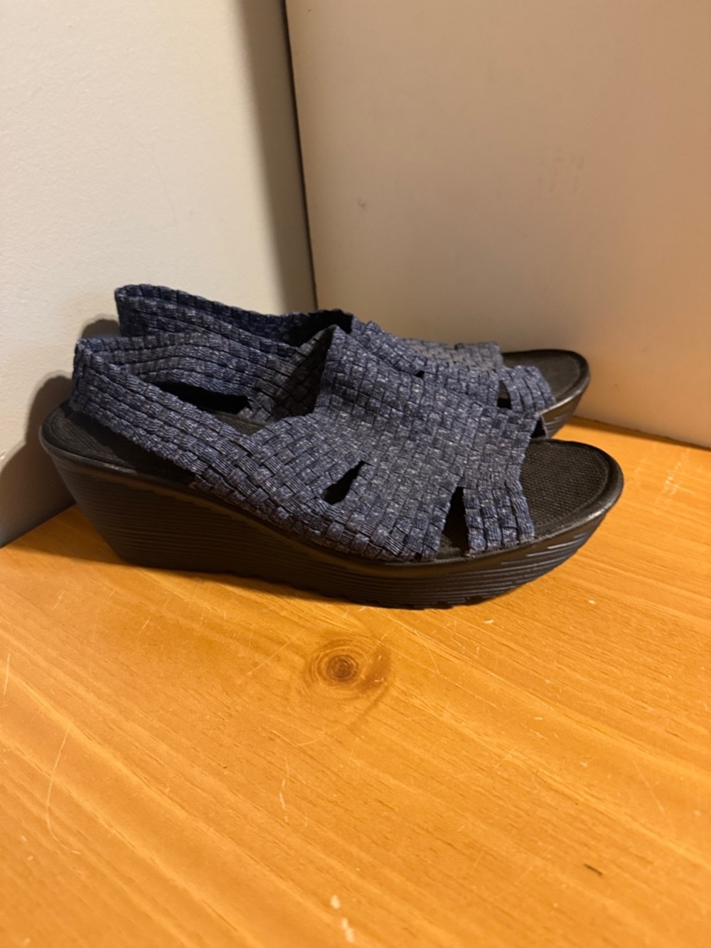 White Mountain Navy Woven Stretch Wedge Sandals